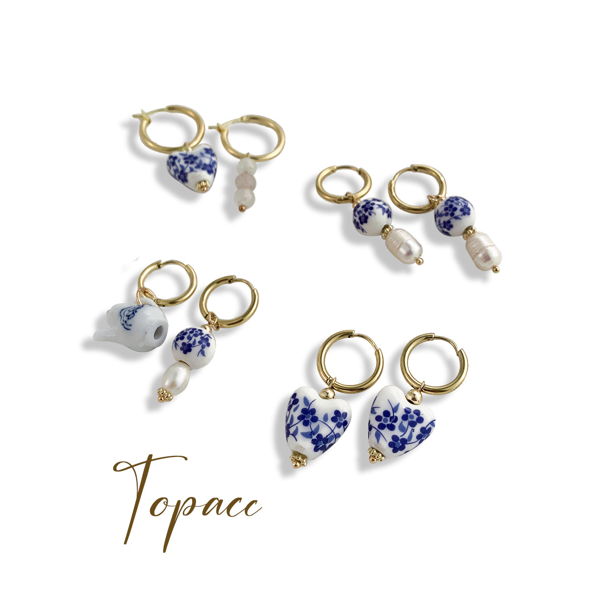 أقراط من اللؤلؤ والزركونيا عيار 18 قيراط