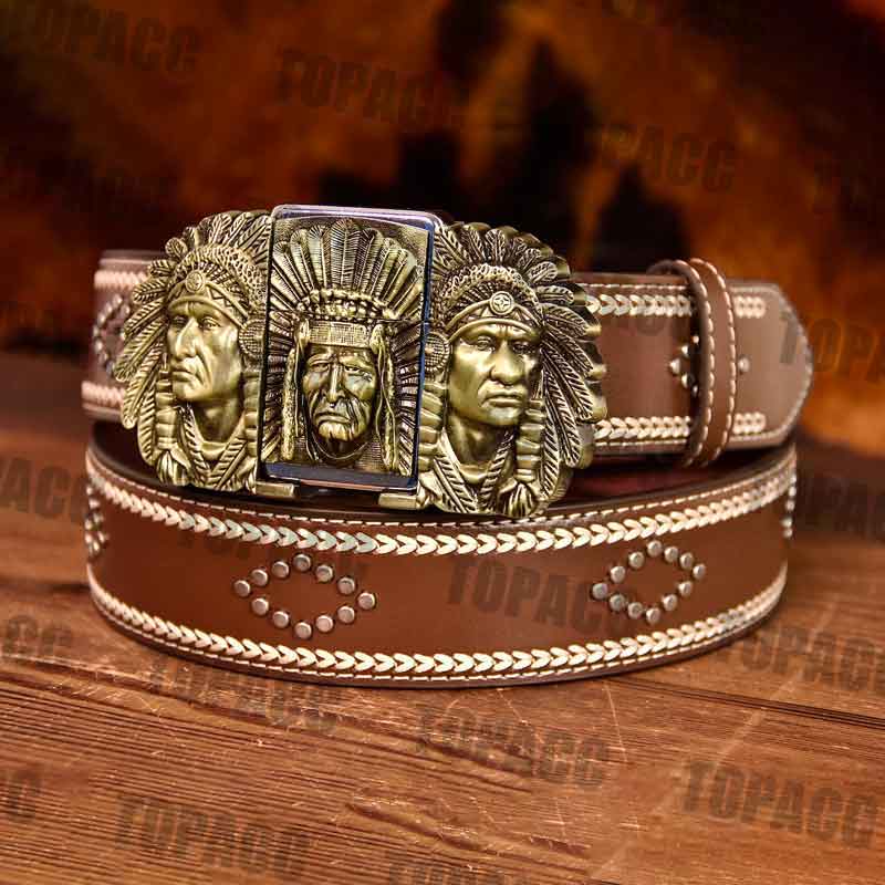 Indian Glow Buckle - Leather Vintage Belt