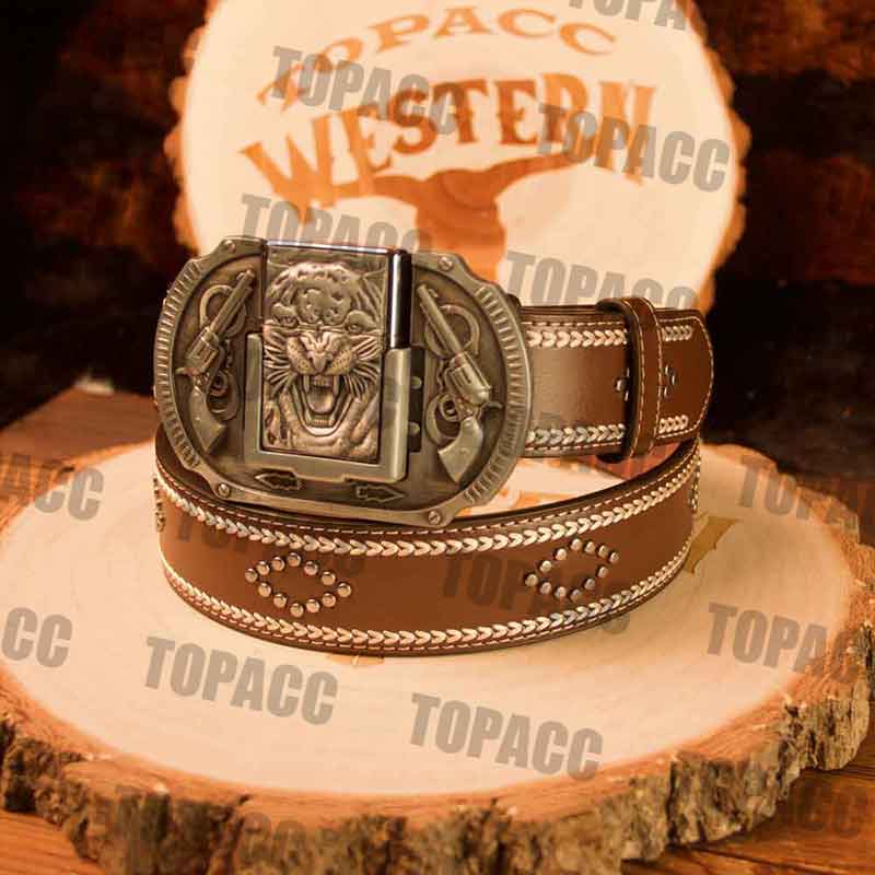 Leather Vintage Belt with Vintage Lighter Buckle