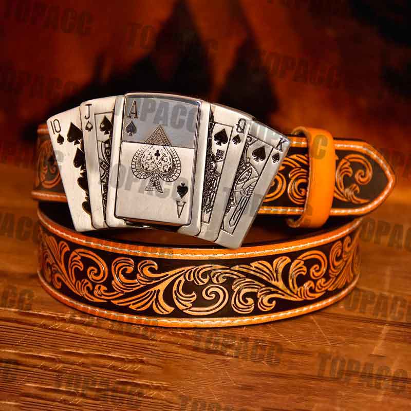 Poker Illuminated Buckle - Brown Belt