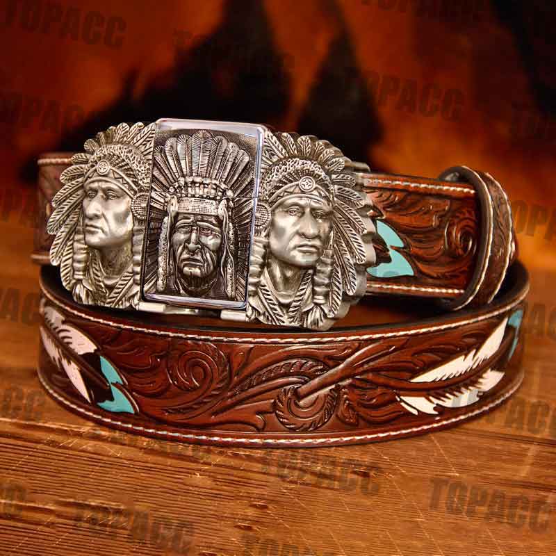 Indian Glow Buckle - Feather Belt