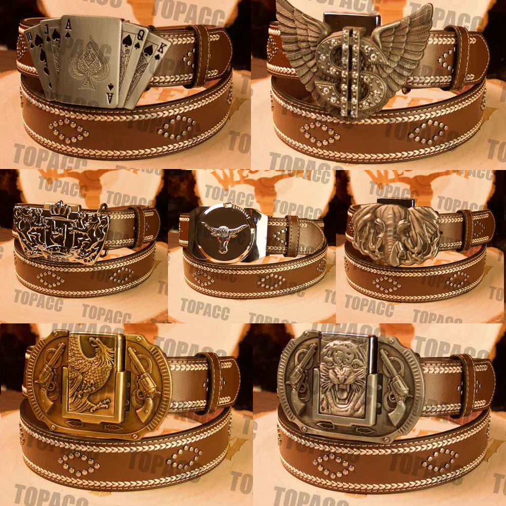 Leather Vintage Belt with Vintage Lighter Buckle