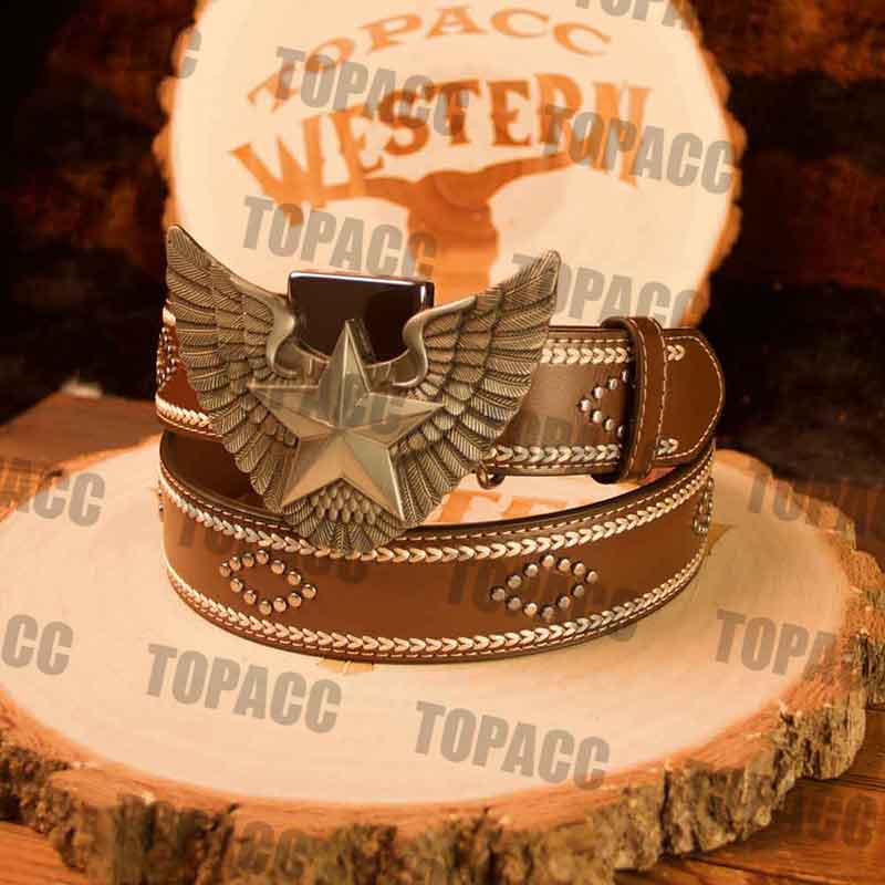 Leather Vintage Belt with Vintage Lighter Buckle