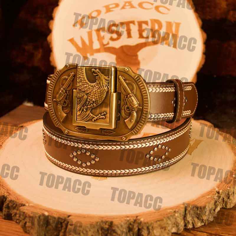 Leather Vintage Belt with Vintage Lighter Buckle