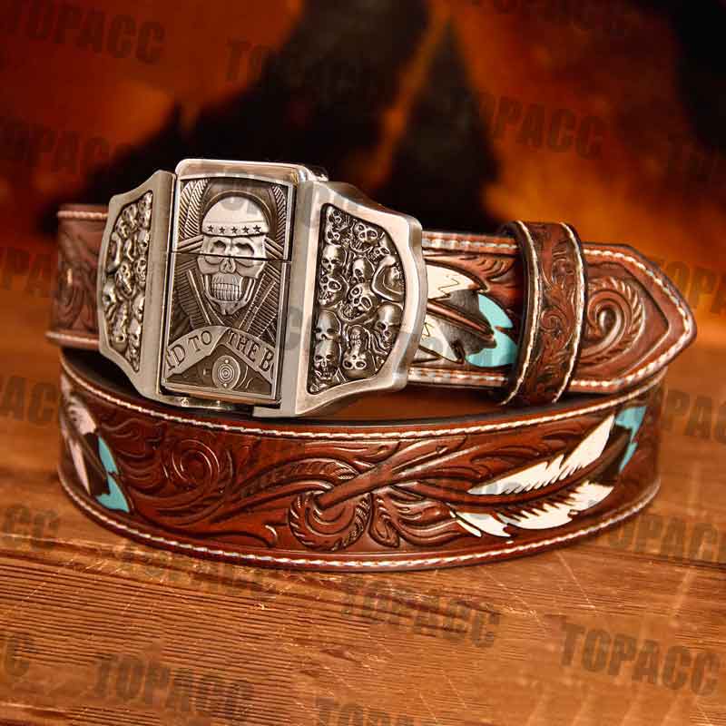 Skull Illuminated Buckle - Feather Belt