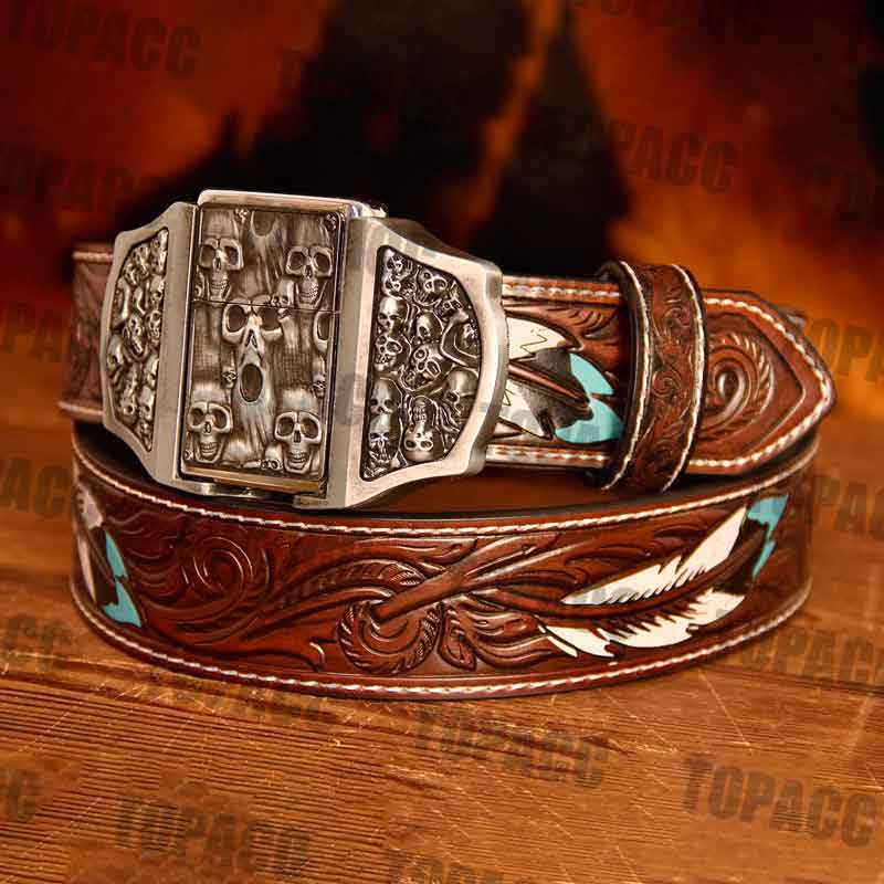 Skull Illuminated Buckle - Feather Belt