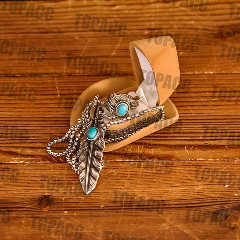 Turquoise Feather Pendant Ring