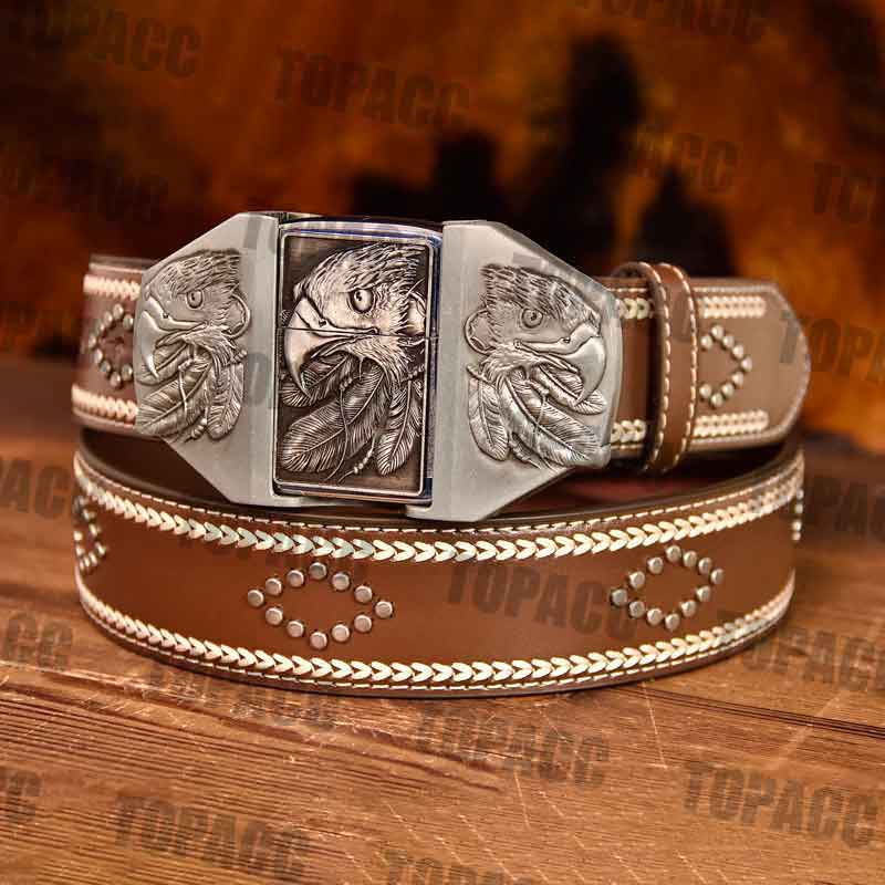 Eagle Light Up Buckle - Leather Vintage Belt