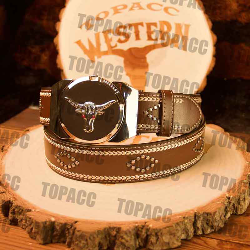 Leather Vintage Belt with Vintage Lighter Buckle