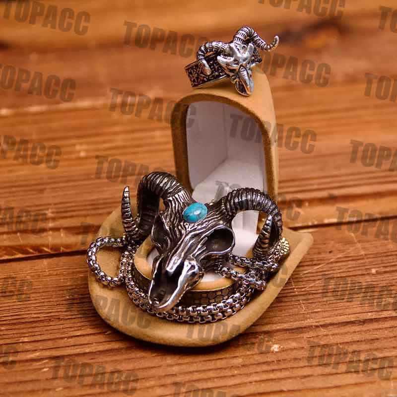 Sheep's Head Skull Pendant Ring