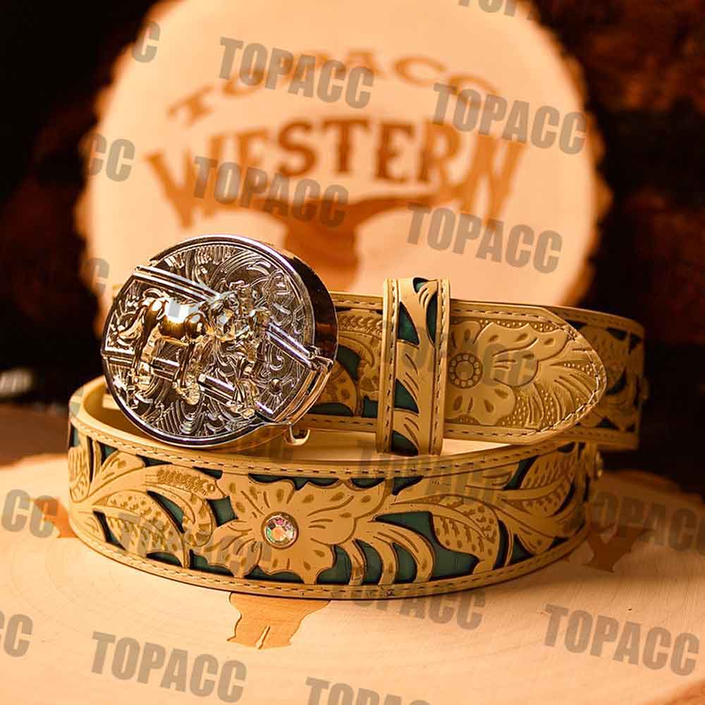 Turquoise Khaki Belt with two-tone Street Buckle