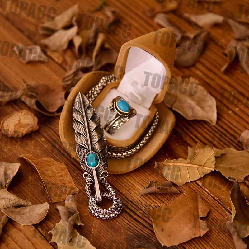 Turquoise Feather Pendant Ring