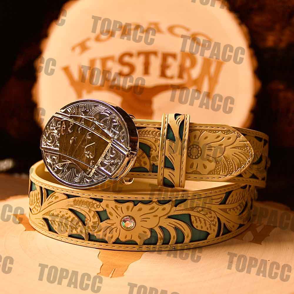 Turquoise Khaki Belt with two-tone Street Buckle