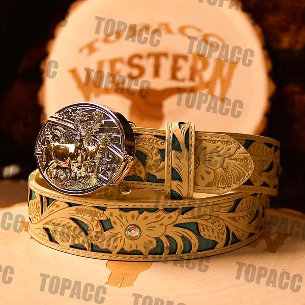 Turquoise Khaki Belt with two-tone Street Buckle