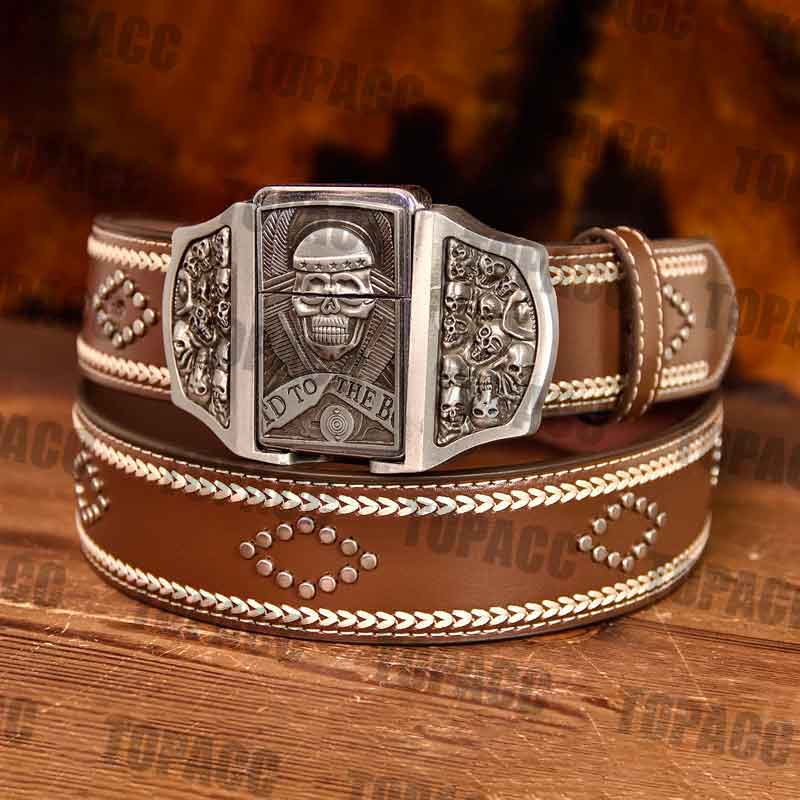 Skull Illuminated Buckle-Leather Vintage Belt