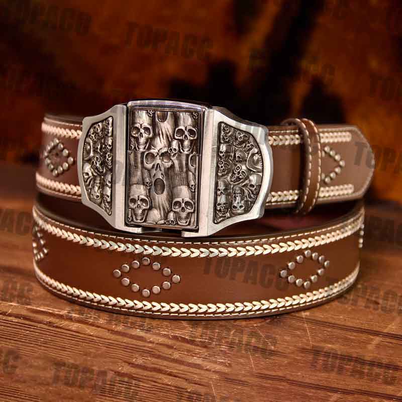 Skull Illuminated Buckle-Leather Vintage Belt
