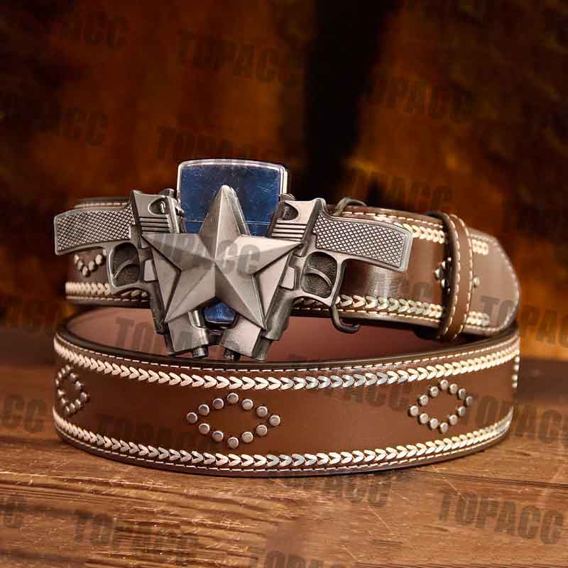 Double shotgun luminous buckle - Leather Vintage Belt