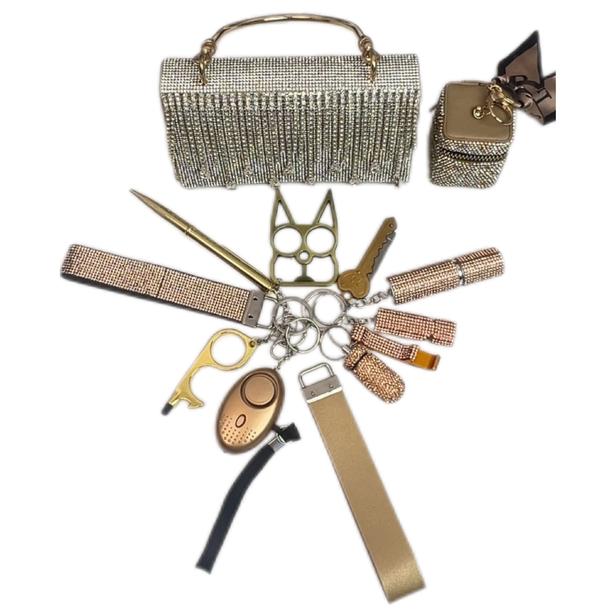 Glitter Gold Handbag Keychain Set