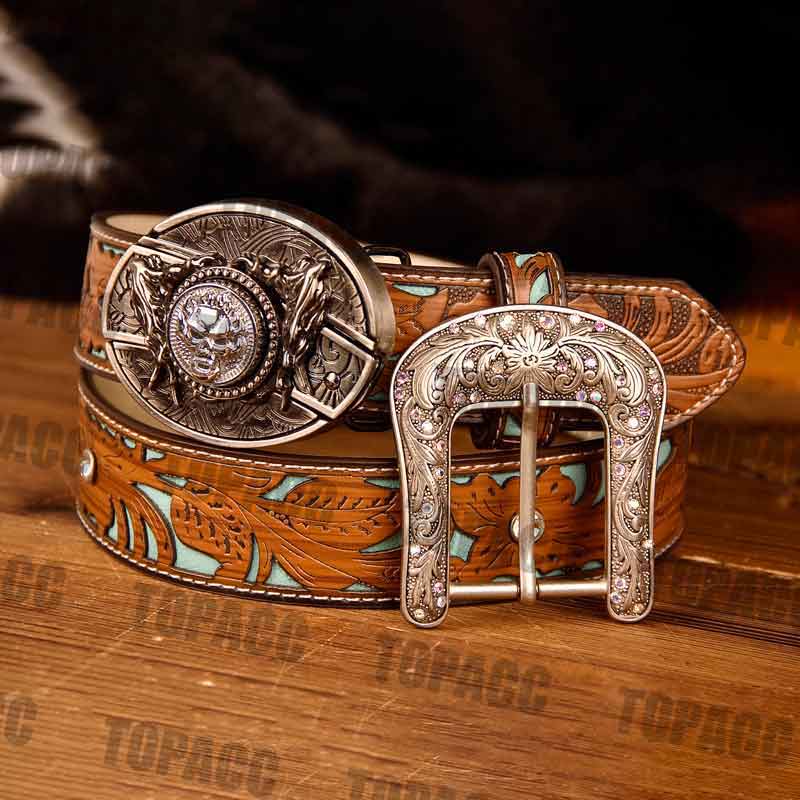 TOPACC Western Turquoise Belts - Buckle with Block