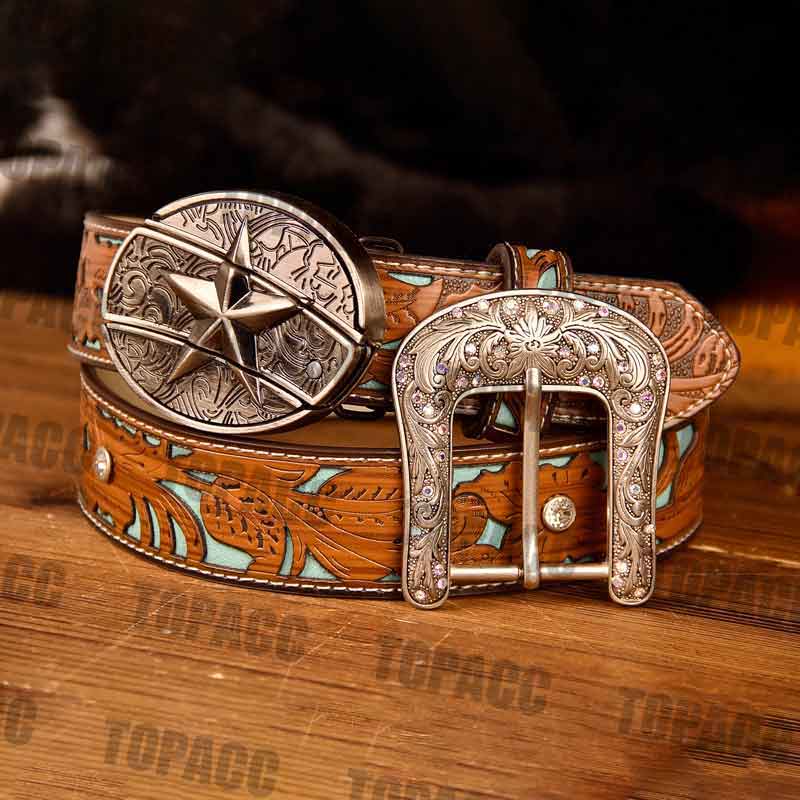 TOPACC Western Turquoise Belts - Buckle with Block