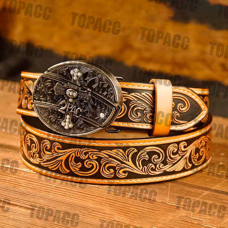 Waist41-46 Inch Brown Leather Belt with Block Buckle