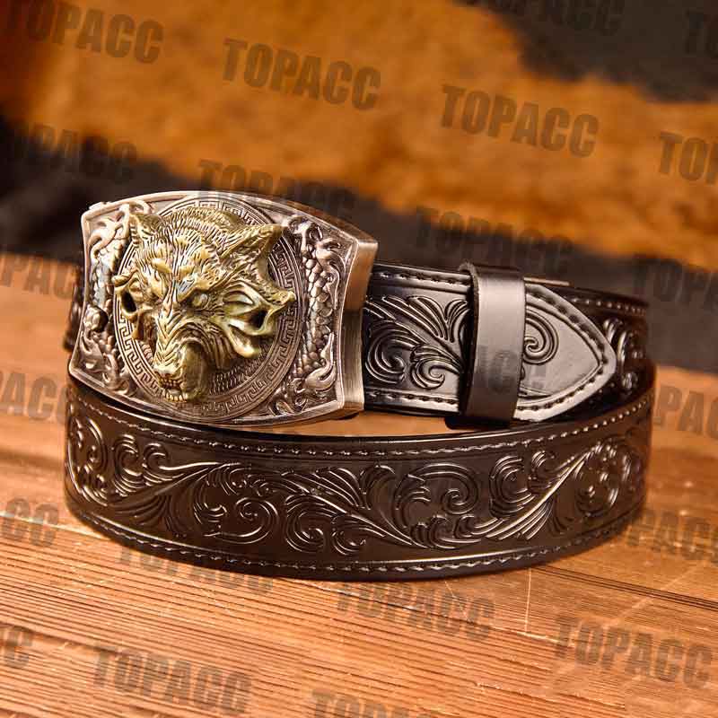 TOPACC Western Black Leather Patterned Tool Belt - Square with Holder Buckle