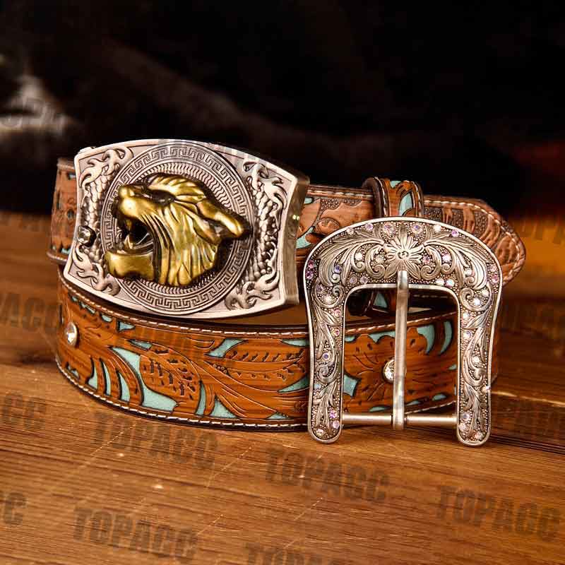 TOPACC Western Turquoise Belts - Square Buckle with Block