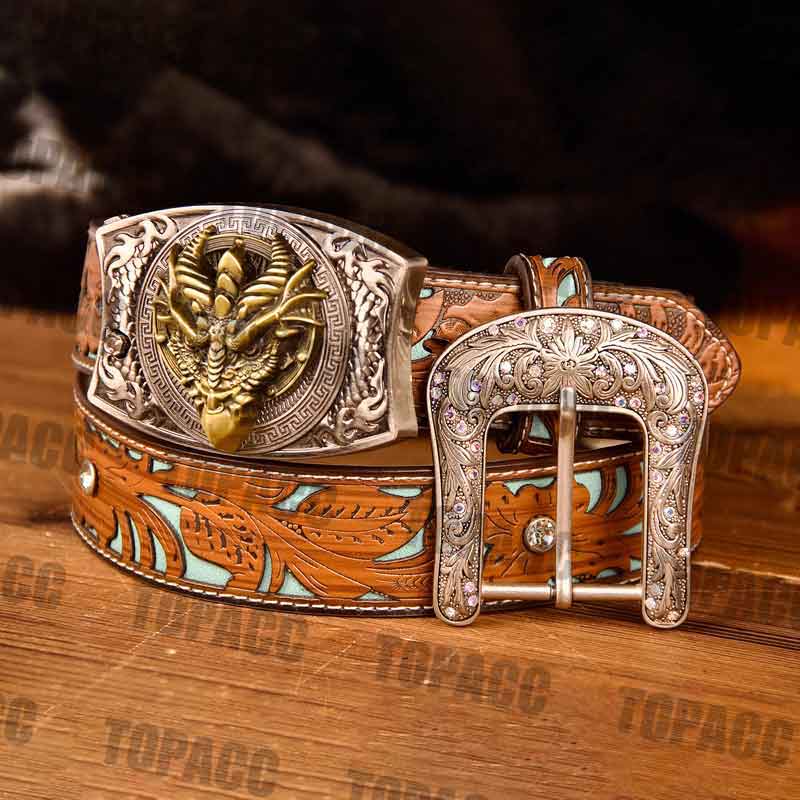 TOPACC Western Turquoise Belts - Square Buckle with Block