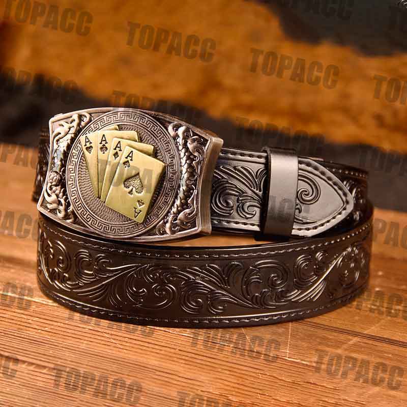 TOPACC Western Black Leather Patterned Tool Belt - Square with Holder Buckle