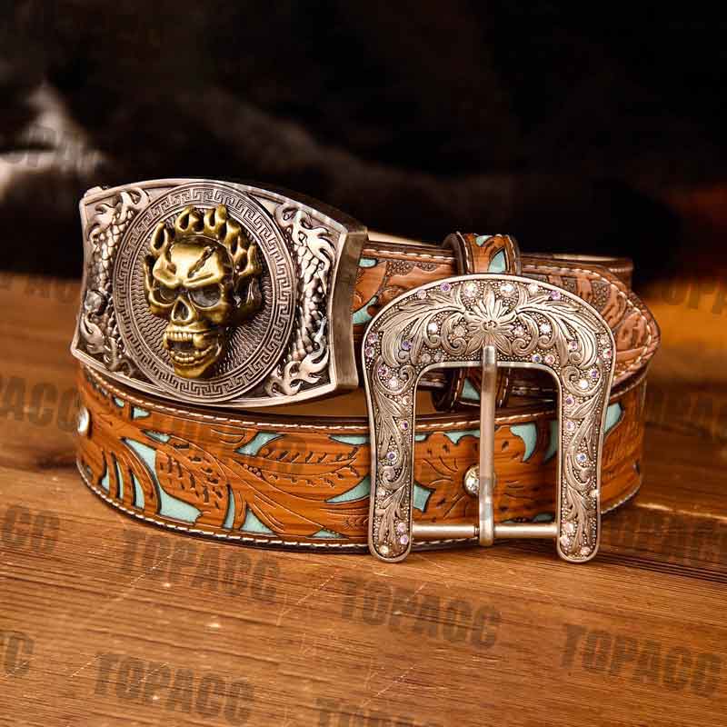 TOPACC Western Turquoise Belts - Square Buckle with Block