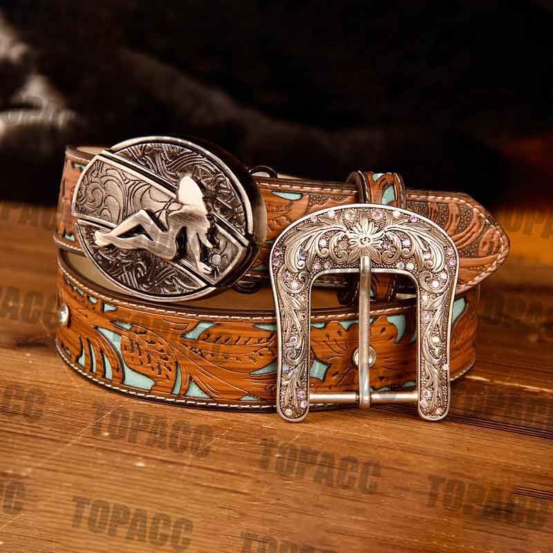 TOPACC Western Turquoise Belts - Buckle with Block