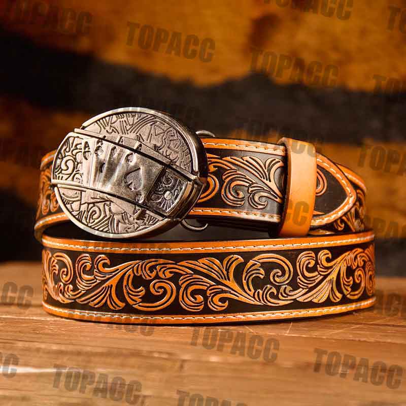 Waist41-46 Inch Brown Leather Belt with Block Buckle