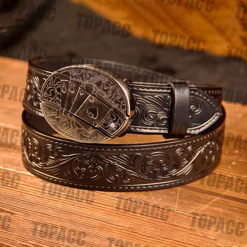 Waist41-46 Inch Black Leather Belt with Block Buckle