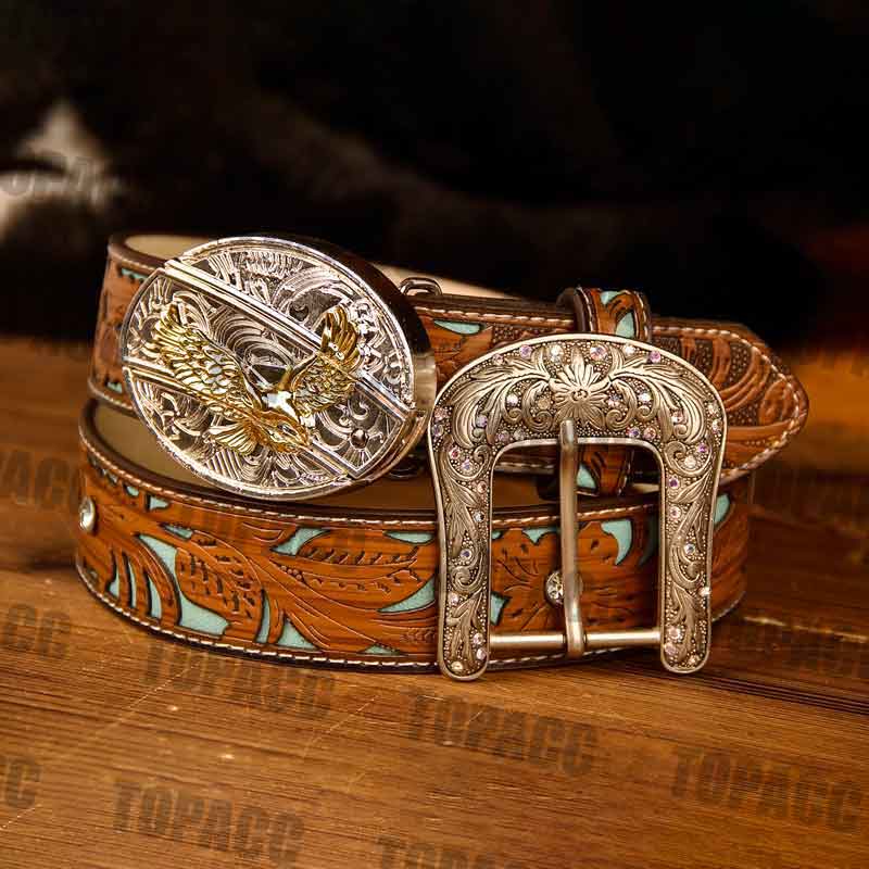 TOPACC Western Turquoise Belts - Buckle with Block