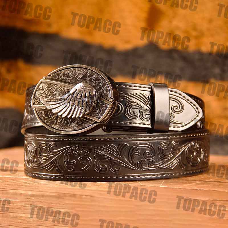 Waist41-46 Inch Black Leather Belt with Block Buckle