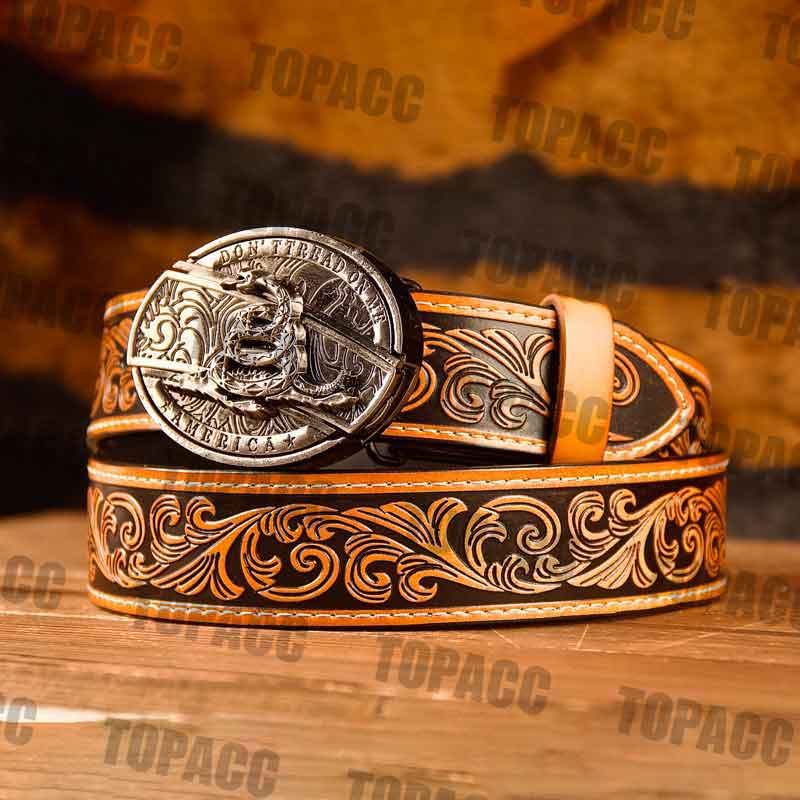 Waist41-46 Inch Brown Leather Belt with Block Buckle