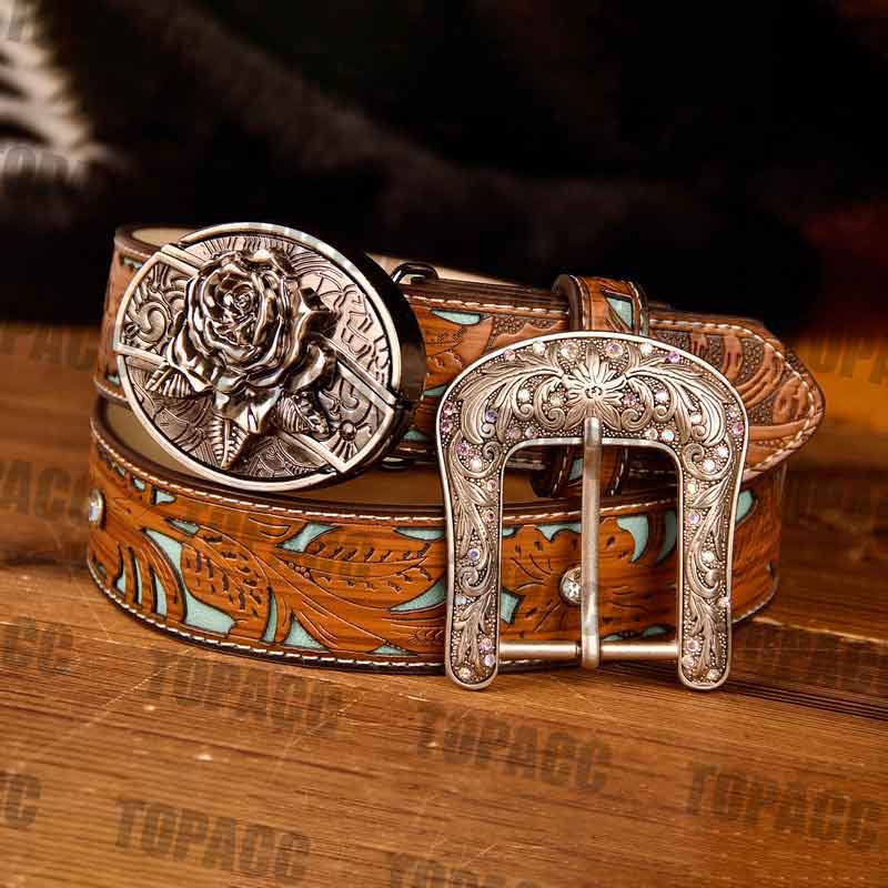 TOPACC Western Turquoise Belts - Buckle with Block
