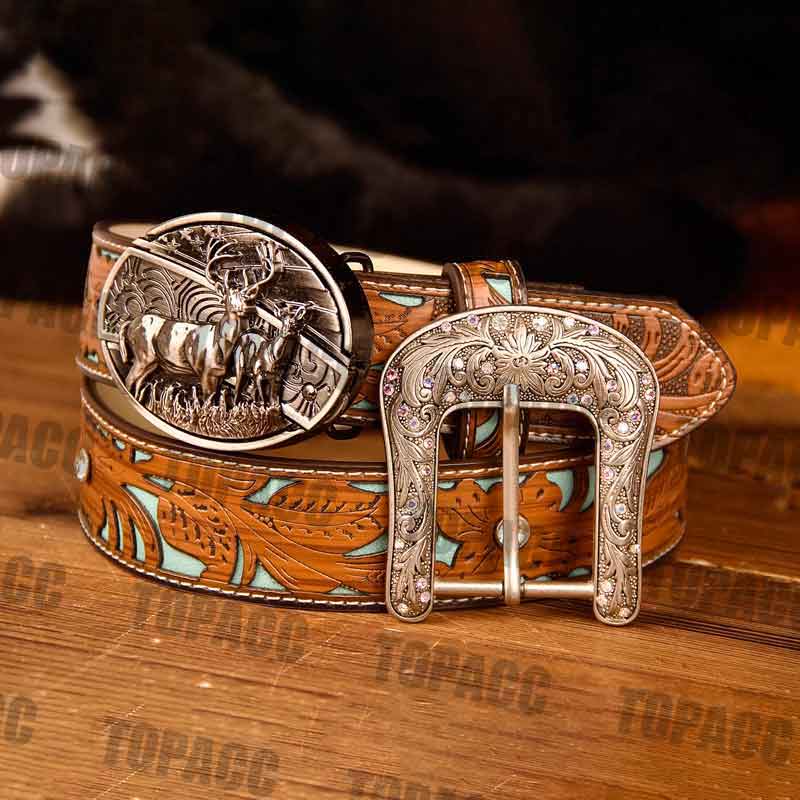 TOPACC Western Turquoise Belts - Buckle with Block