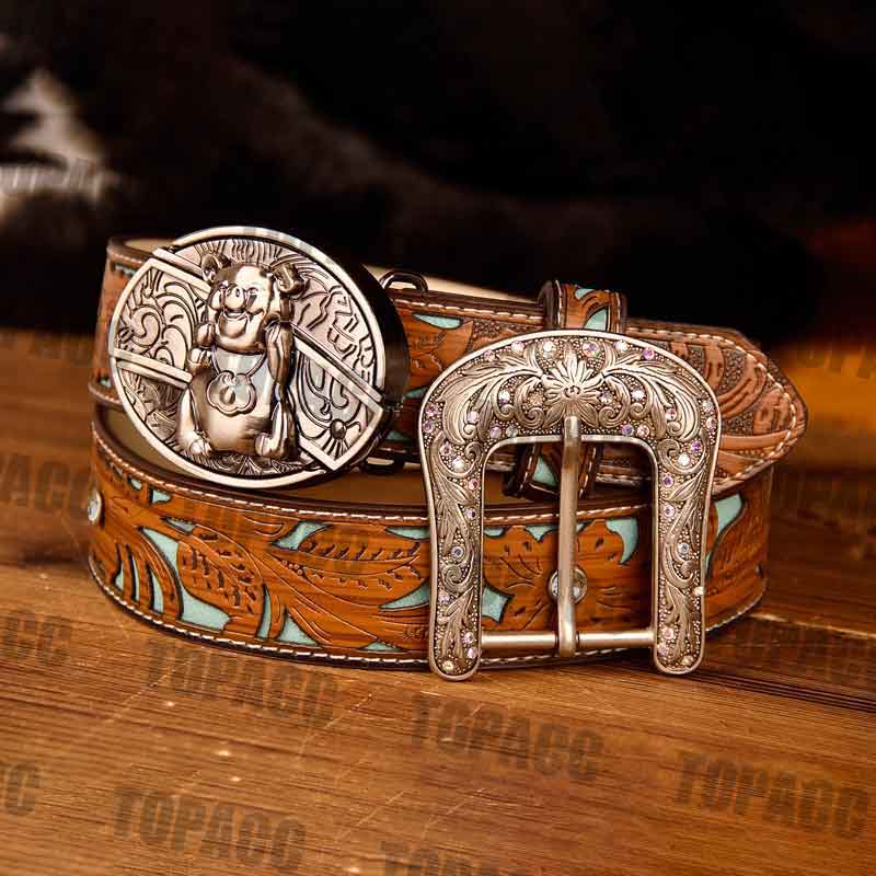 TOPACC Western Turquoise Belts - Buckle with Block