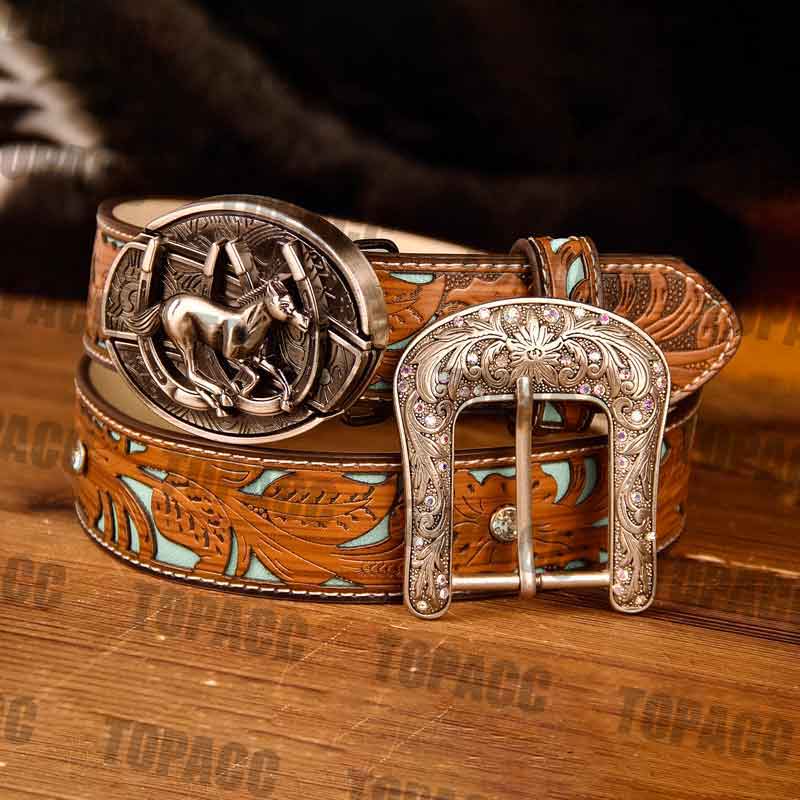 TOPACC Western Turquoise Belts - Buckle with Block