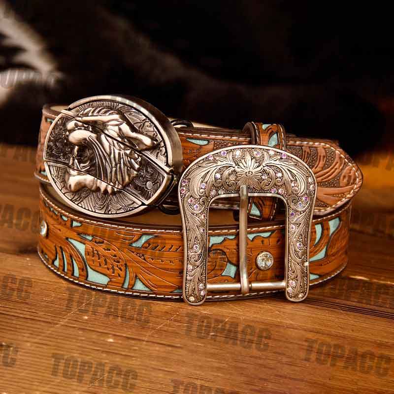 TOPACC Western Turquoise Belts - Buckle with Block
