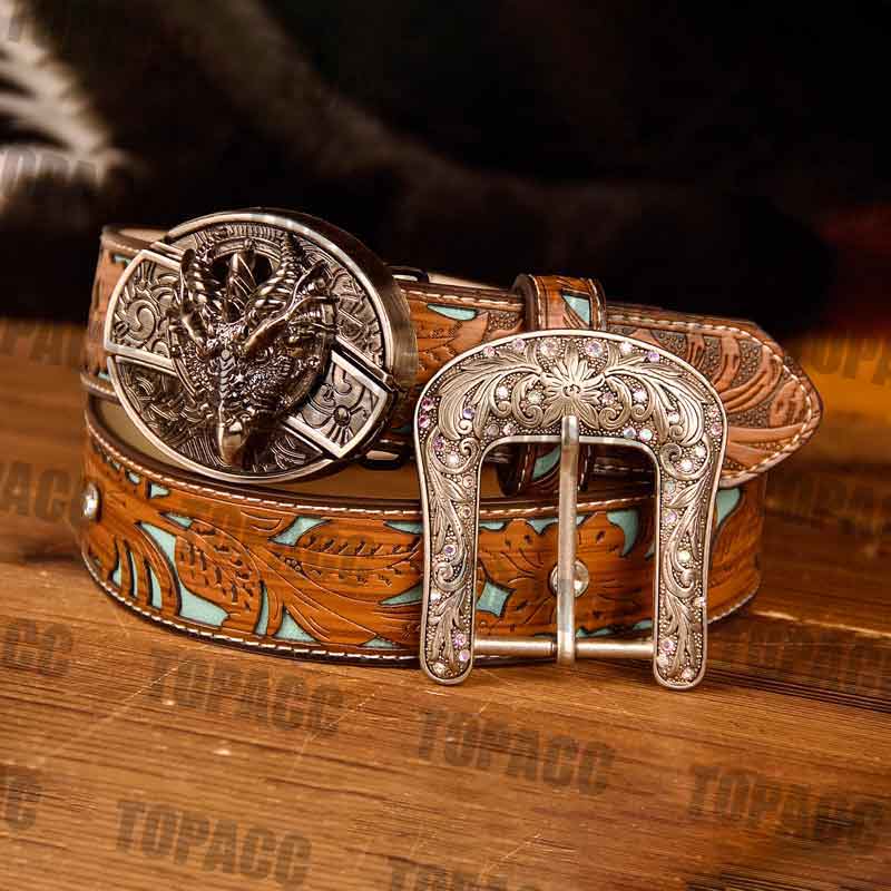 TOPACC Western Turquoise Belts - Buckle with Block