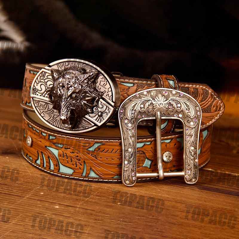 TOPACC Western Turquoise Belts - Buckle with Block