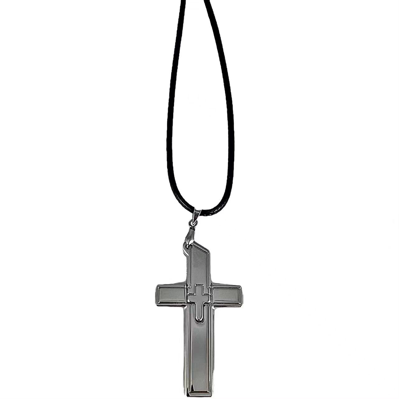 Cross with block necklace