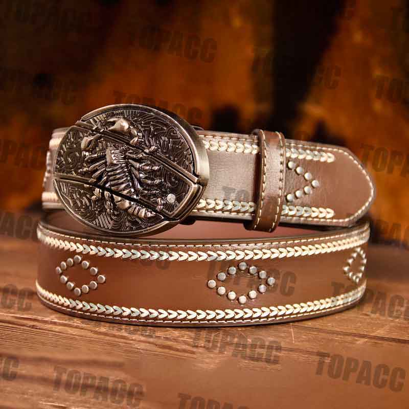 Leather Vintage Belt With Street Buckle