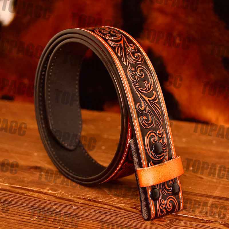 TOPACC Western Genuine Leather Pattern Tooled Belt