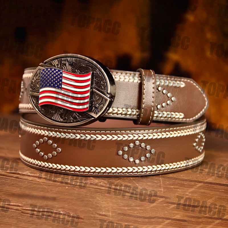 Waist 42-46 inch Leather Vintage Belt With Street Buckle