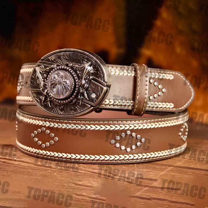 Waist 42-46 inch Leather Vintage Belt With Street Buckle