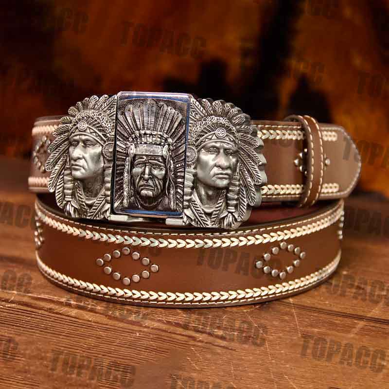 Indian Glow Buckle - Leather Vintage Belt