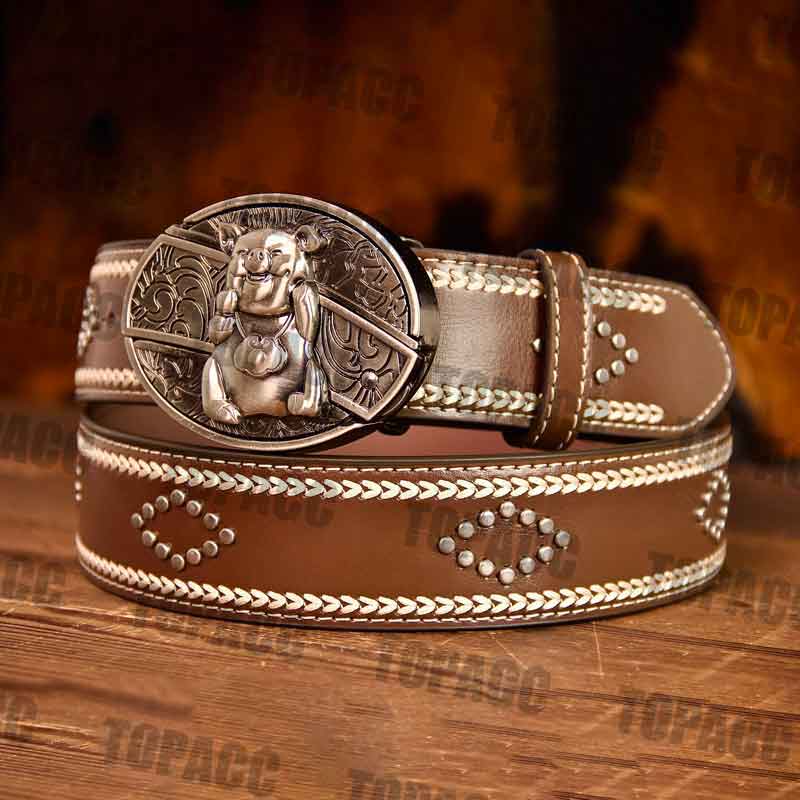 Leather Vintage Belt With Street Buckle